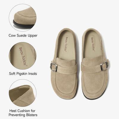BeauToday Premium Cow Suede Flat Loafers for Women