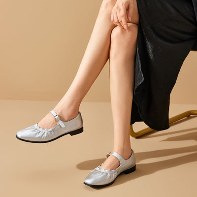 BeauToday Genuine Leather Mary Jane Flats Dressy for Women