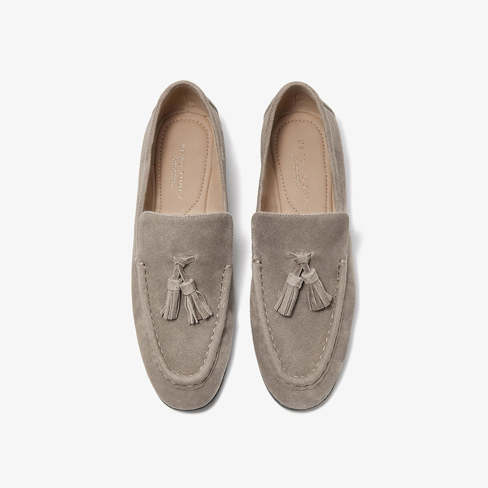 BeauToday Vintage Sheep Suede Slip On Flat Loafer with Tassel Design for Women