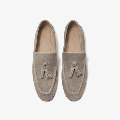 BeauToday Vintage Sheep Suede Slip On Flat Loafer with Tassel Design for Women