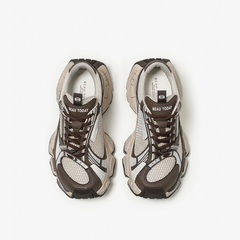 BeauToday Lace Up Mesh Chunky Platform Sneakers for Women