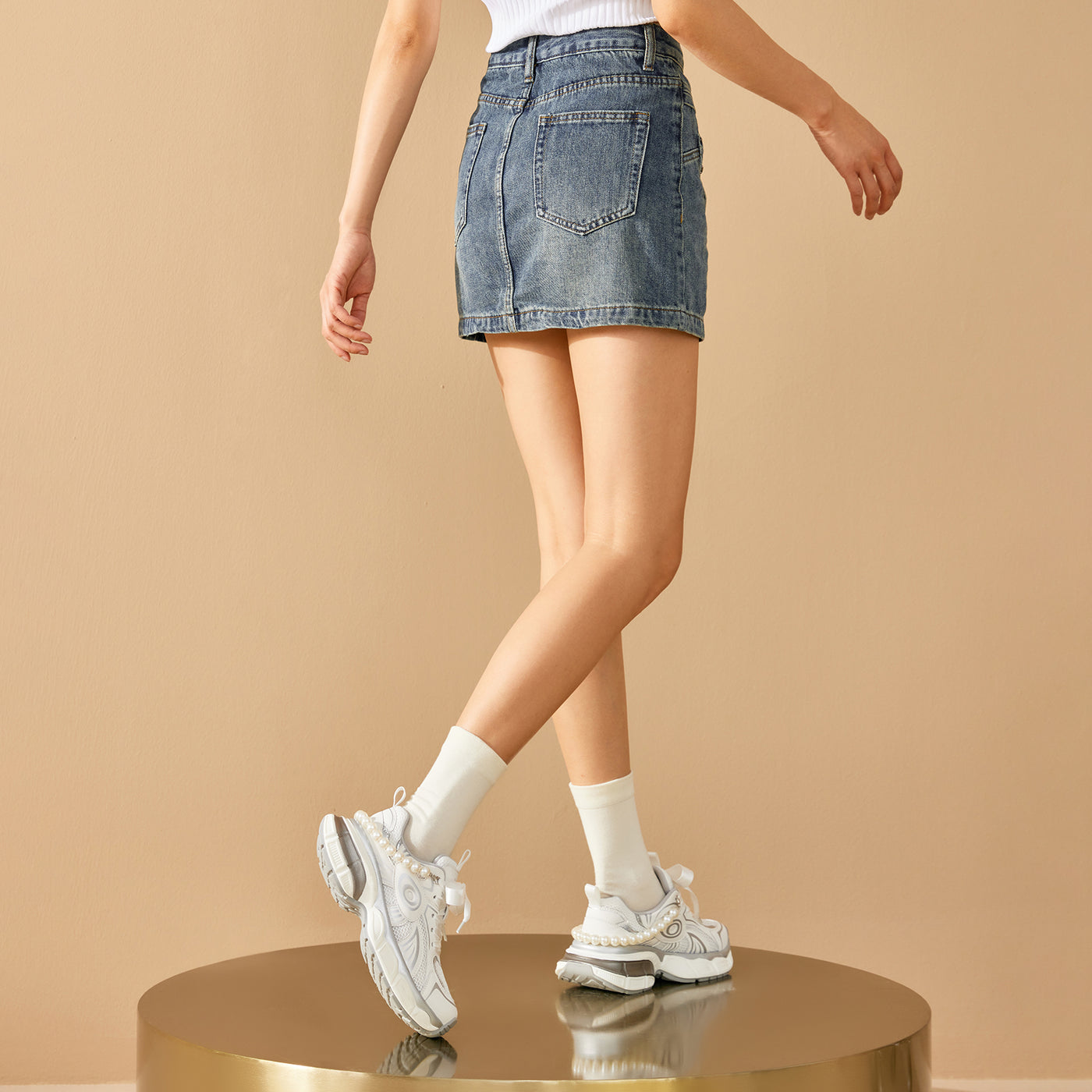 BeauToday  Fashion Casual Chunky Sneakers with Pearl Chain Design for Women