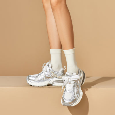 BeauToday  Fashion Casual Chunky Sneakers with Pearl Chain Design for Women