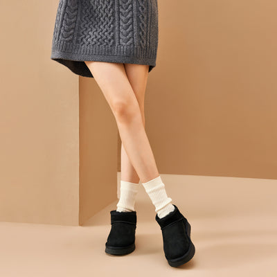 BeauToday Women's Wool Fur Lined  Mini Platform Ankle Boots