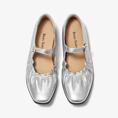 BeauToday Genuine Leather Mary Jane Flats Dressy for Women