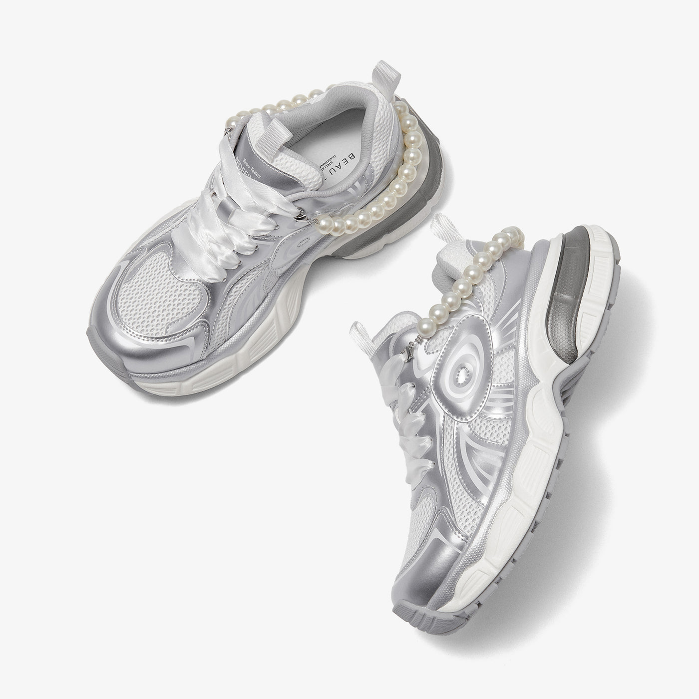 BeauToday  Fashion Casual Chunky Sneakers with Pearl Chain Design for Women