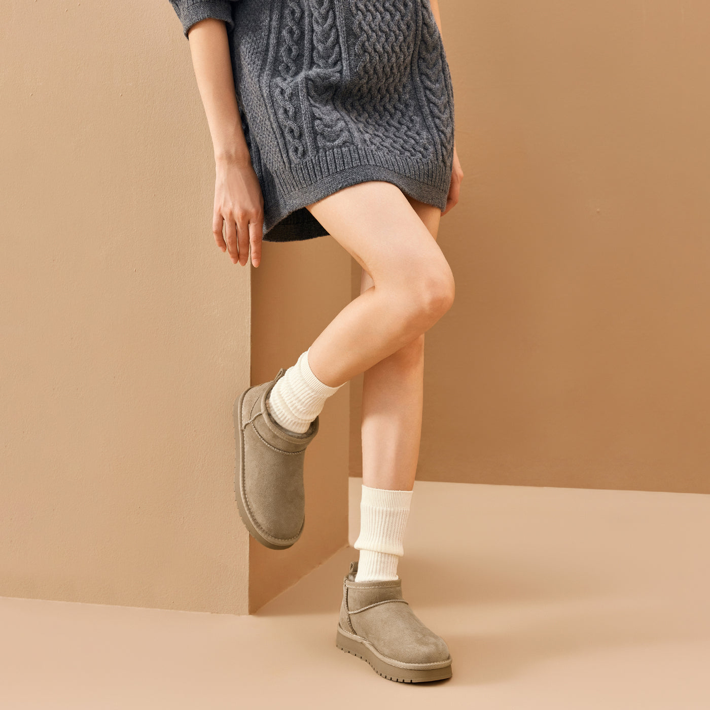 BeauToday Women's Wool Fur Lined  Mini Platform Ankle Boots