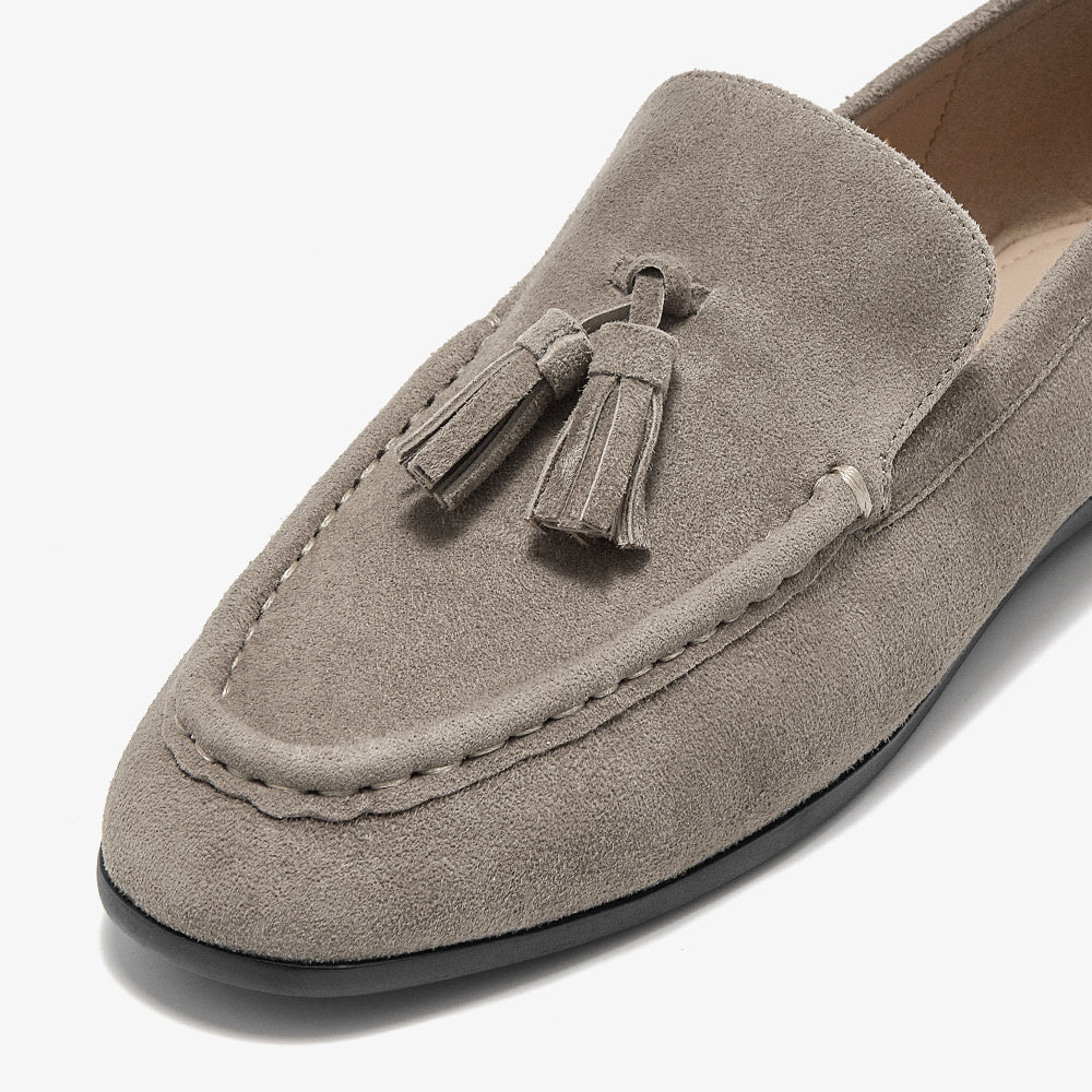 BeauToday Vintage Sheep Suede Slip On Flat Loafer with Tassel Design for Women