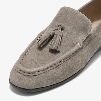 BeauToday Vintage Sheep Suede Slip On Flat Loafer with Tassel Design for Women