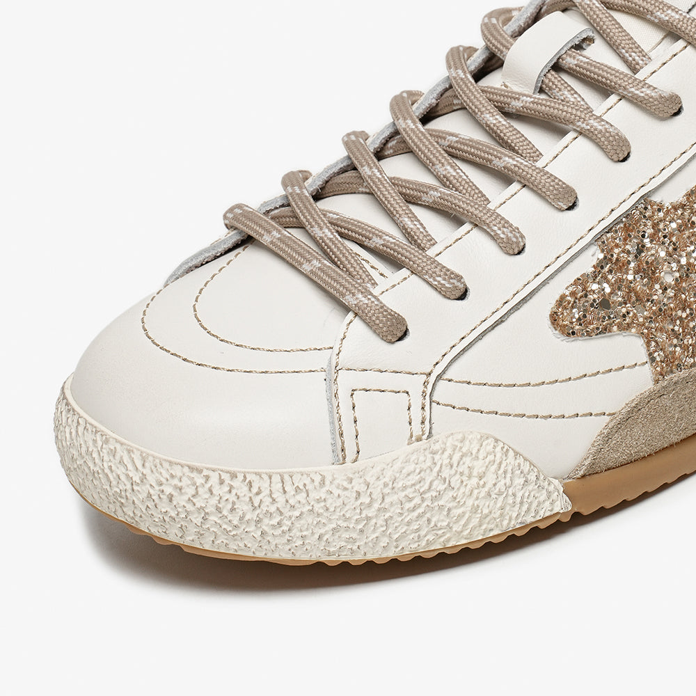 BeauToday Women's Neutral Retro Sneakers with Star Design