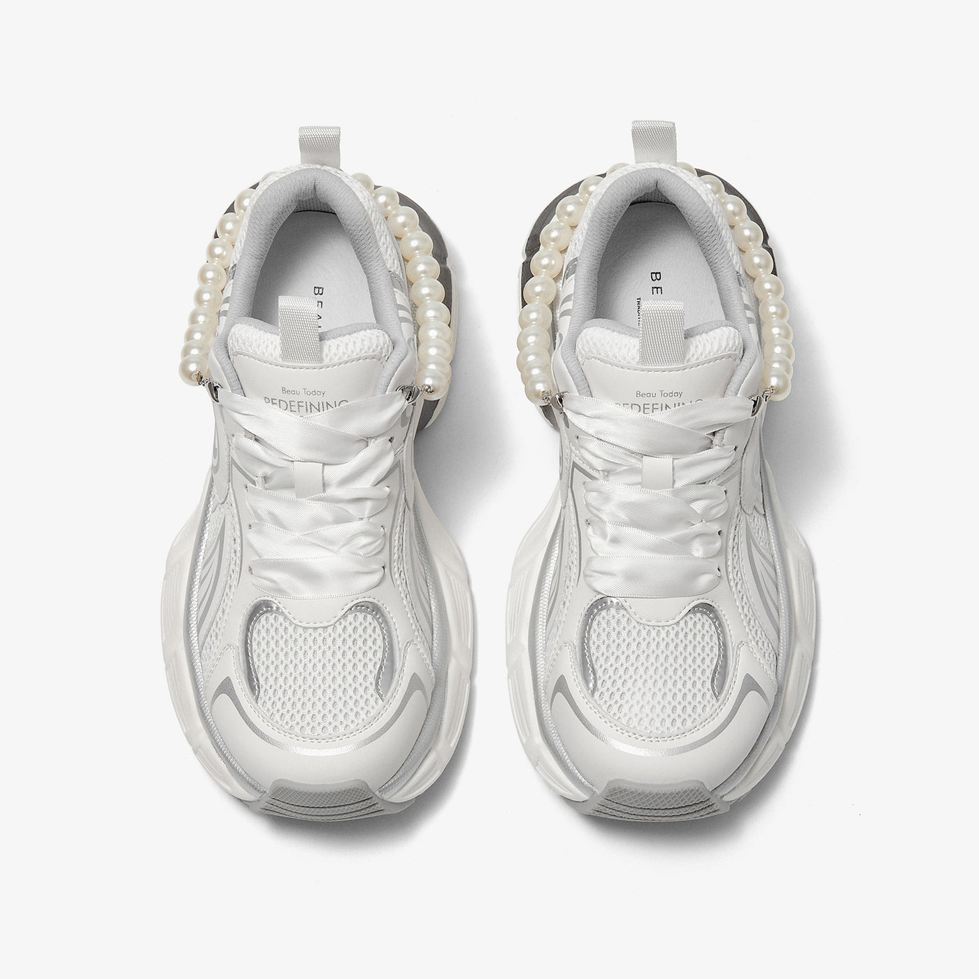 BeauToday  Fashion Casual Chunky Sneakers with Pearl Chain Design for Women