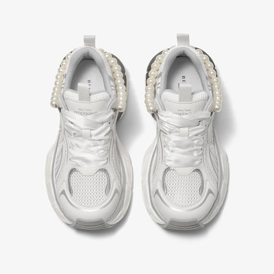 BeauToday  Fashion Casual Chunky Sneakers with Pearl Chain Design for Women