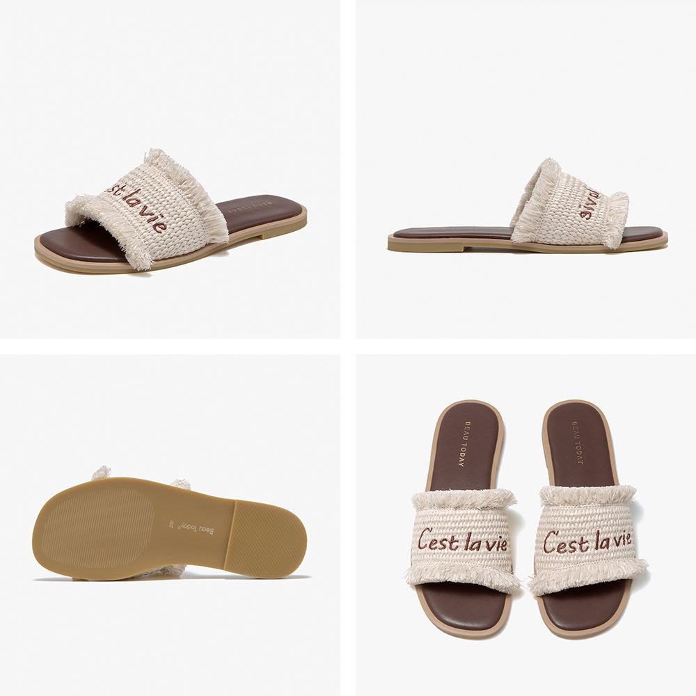 BeauToday Women's Ruched Flat Slides for Vacation Style