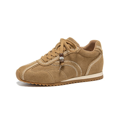 BeauToday Cow Suede Neutral Sneakers with Round Toe for Women