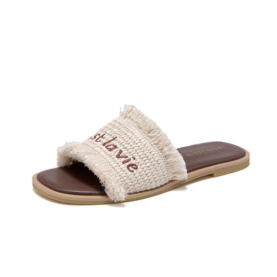 BeauToday Women's Ruched Flat Slides for Vacation Style