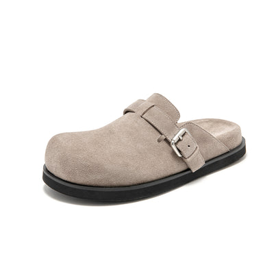 BeauToday Round Toe Cozy Cow Suede  Slip-on Sippers for Women with Adjustable Buckle Strap
