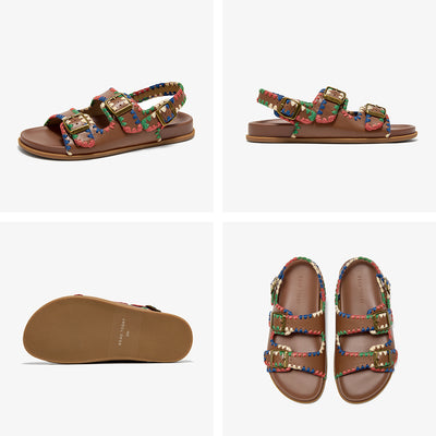 Beau Today Women's Leather Sandals with Handmade Embroidered Crochet sandals