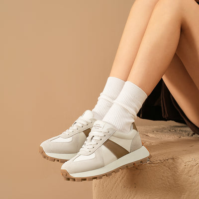 BeauToday Retro Tennis Trainers with Breathable Mesh for Women