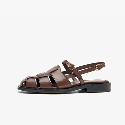 Beau Today Genuine Leather Flat Gladiator Sandals with Closed Toe for Women