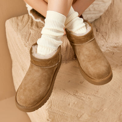 BEAU TODAY Womens Platform  Mini Boots Pull-on Snow Boots with Genuine Sheepskin Mini Boots for Winter