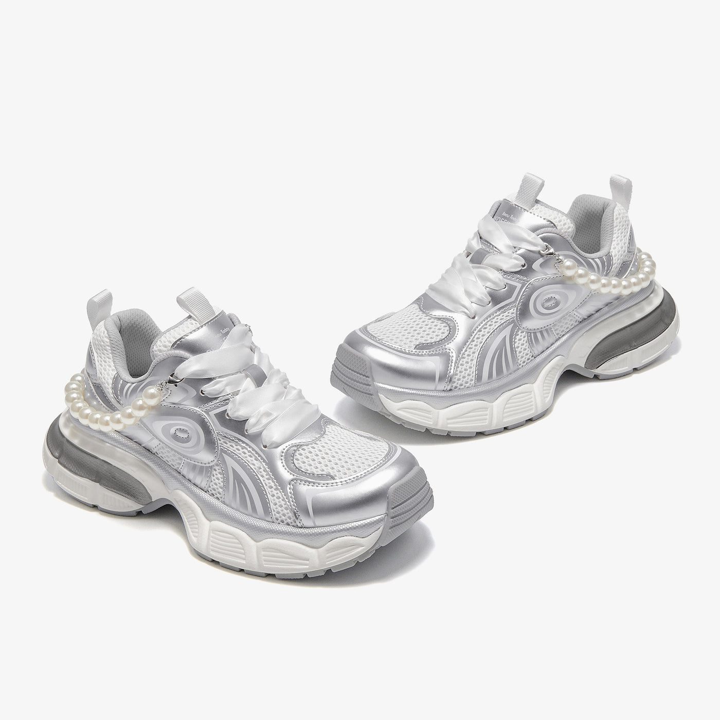 BeauToday  Fashion Casual Chunky Sneakers with Pearl Chain Design for Women