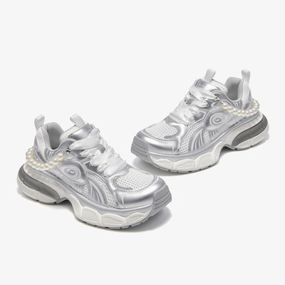 BeauToday  Fashion Casual Chunky Sneakers with Pearl Chain Design for Women