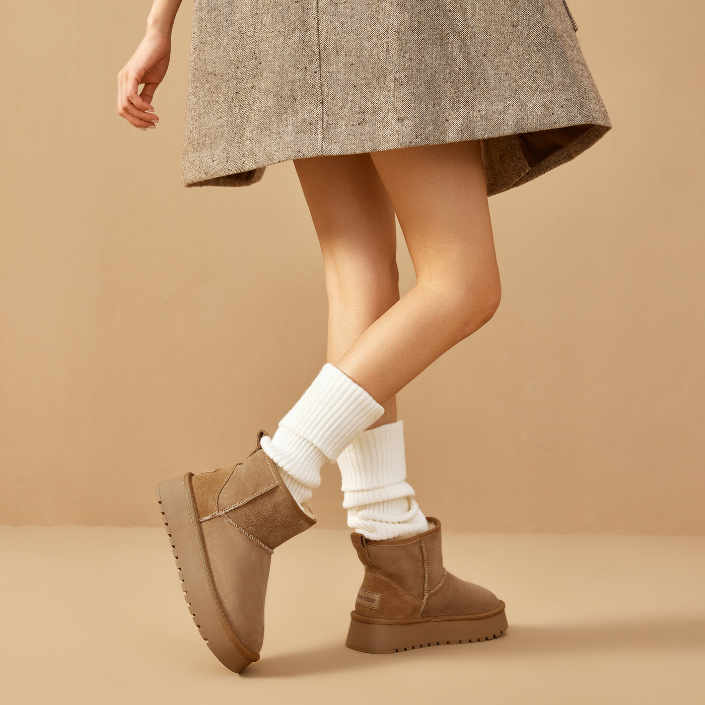 BeauToday Waterproof Platform Mini Boots with Premuim Wool Fur Lined for Women