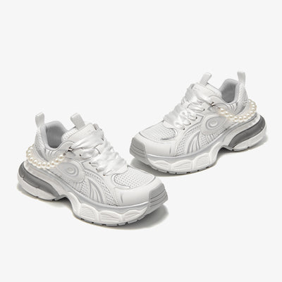 BeauToday  Fashion Casual Chunky Sneakers with Pearl Chain Design for Women