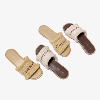 BeauToday Women's Ruched Flat Slides for Vacation Style