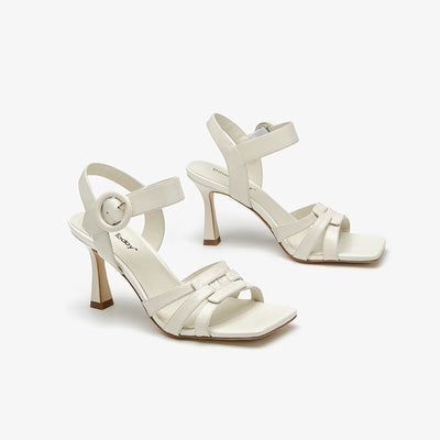 BeauToday Cow Leather Pumps Heeled Strap Sandals with Square Toe