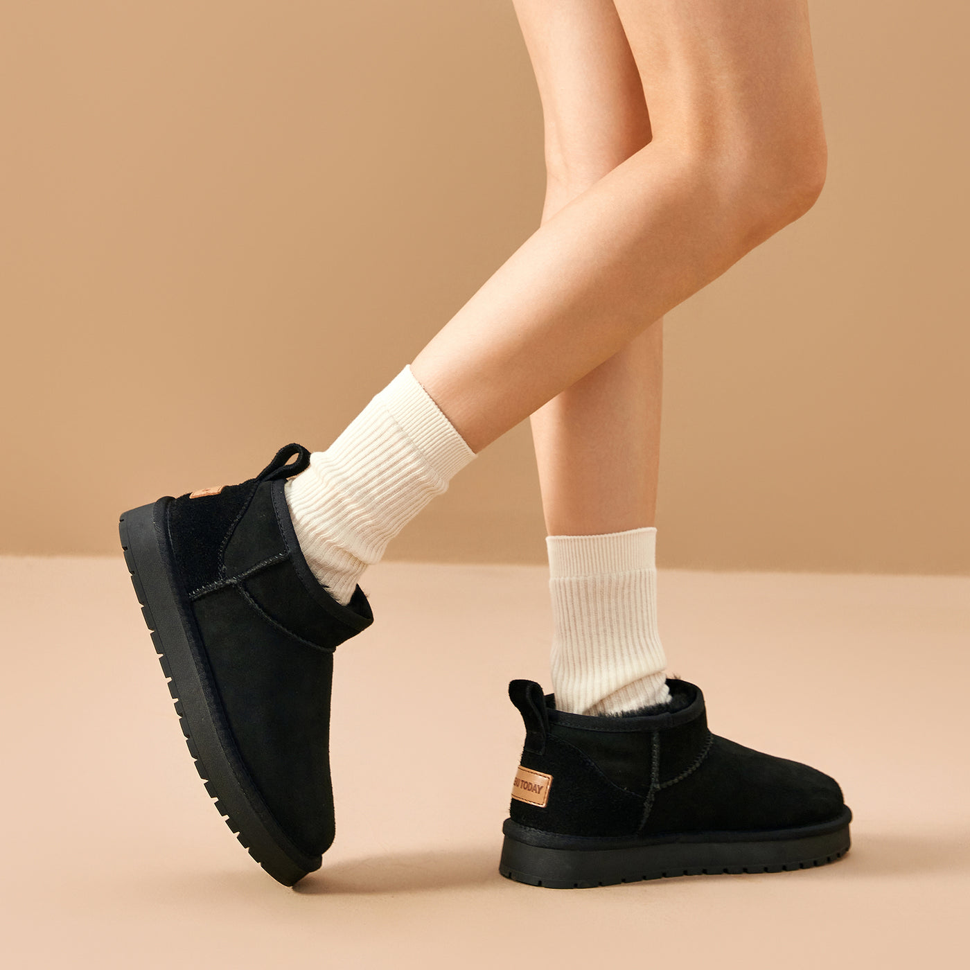 BeauToday Women's Wool Fur Lined  Mini Platform Ankle Boots