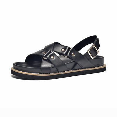 BeauToday Leisure and Soft Cross-tied Sandals with Metal Strap for Women