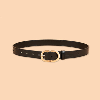 BeauToday Women's Cow Leather Retro Belt with Metal Oval Buckle