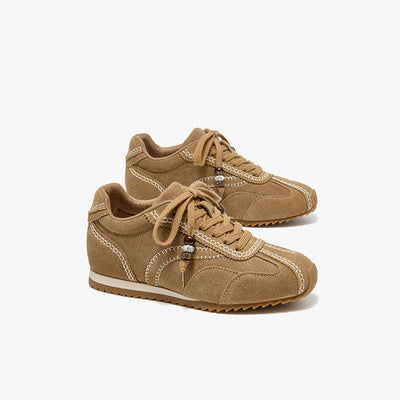 BeauToday Cow Suede Neutral Sneakers with Round Toe for Women
