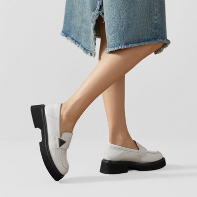 BeauToday Platform Cow Leather Penny Loafers for Women