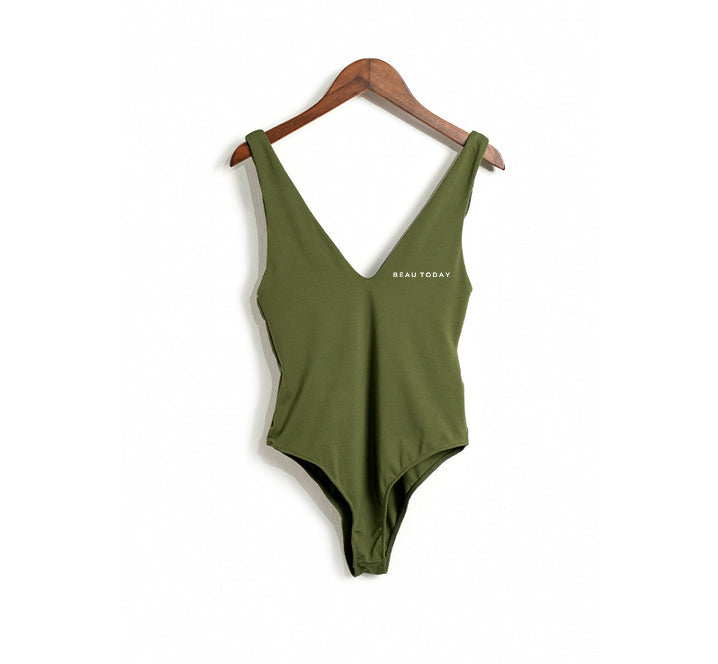 Beau Today Green V-neck One Piece Swimsuit