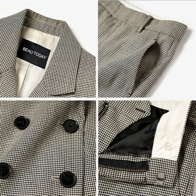 Beau Today Houndstooth Single Button Blazer and Pants Set
