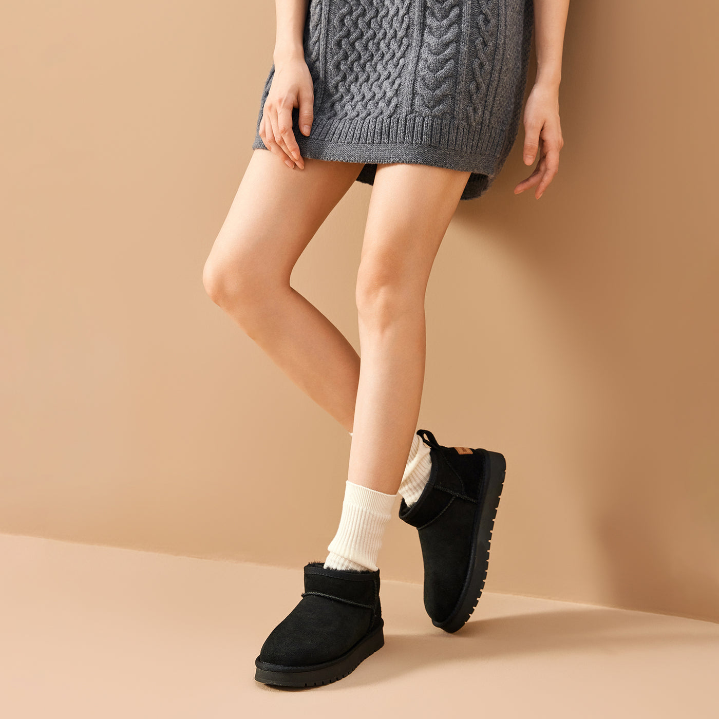 BeauToday Women's Wool Fur Lined  Mini Platform Ankle Boots