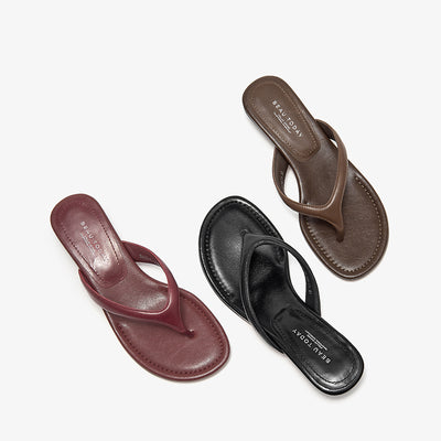 Beau Today Genuine Leather Kitten Heels Flip Flops for Women
