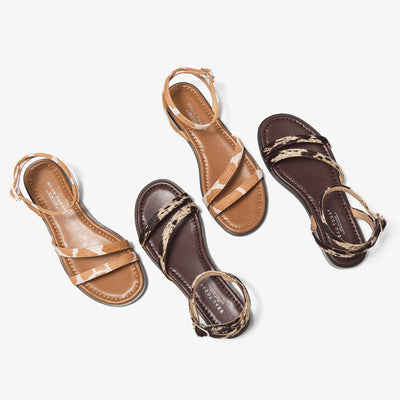 BeauToday Women's Animal Print Lace Up Flat Sandals