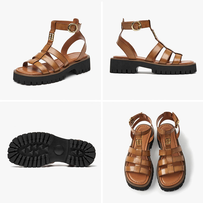 BeauToday Gladiator Sandals for Women with Unique Brand Buckle BEAU TODAY