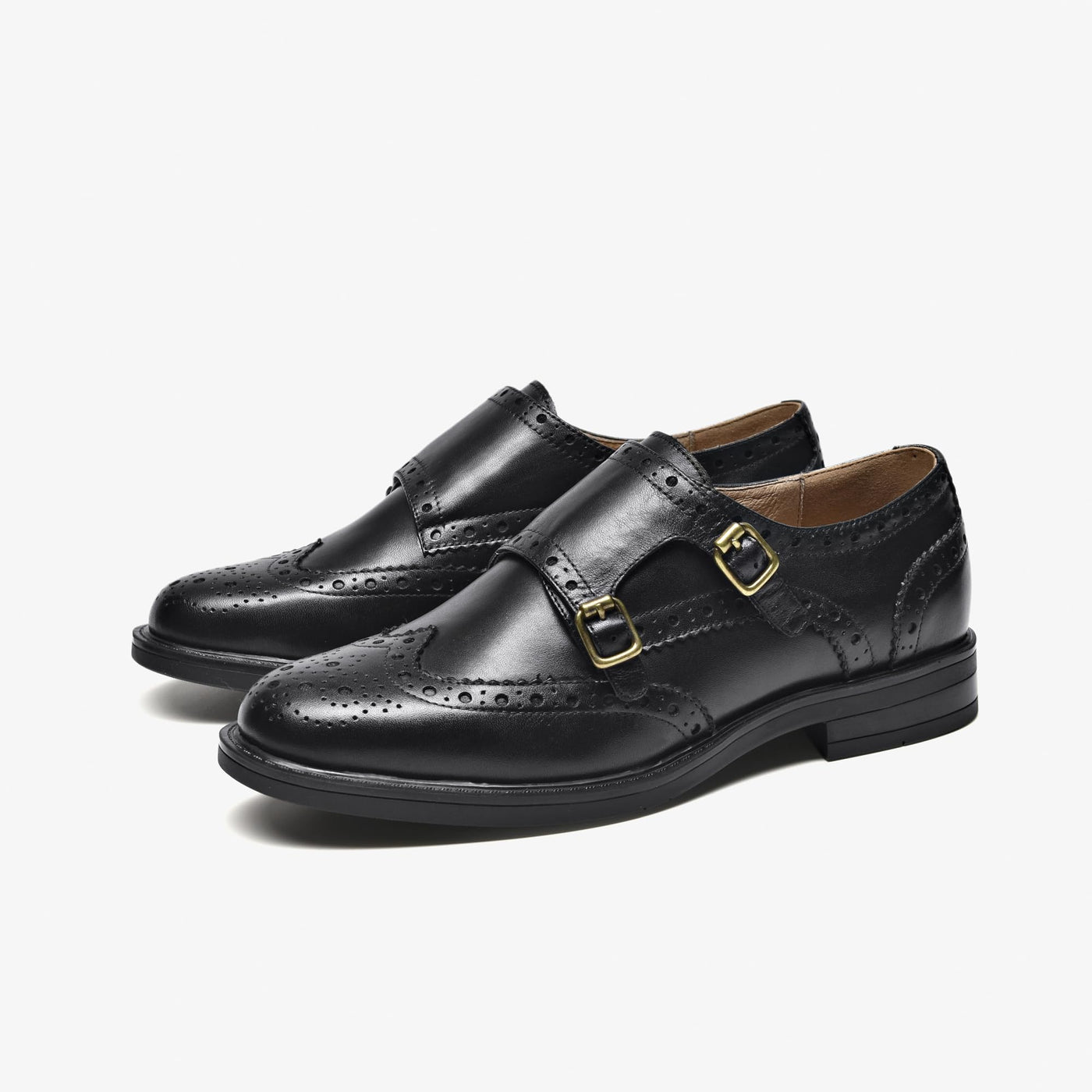 BeauToday Calfskin Oxford Monk Shoes for Women with Brogue Fretwork