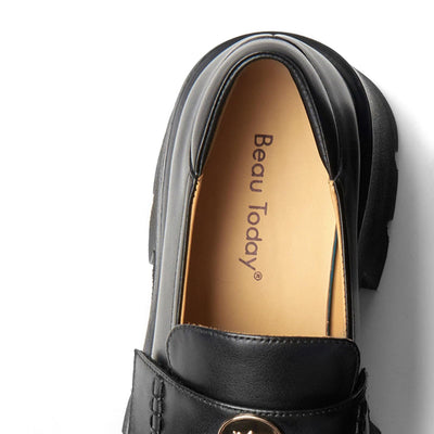 BeauToday Lug Sole Platform Penny Loafers with Square Toe Design for Women