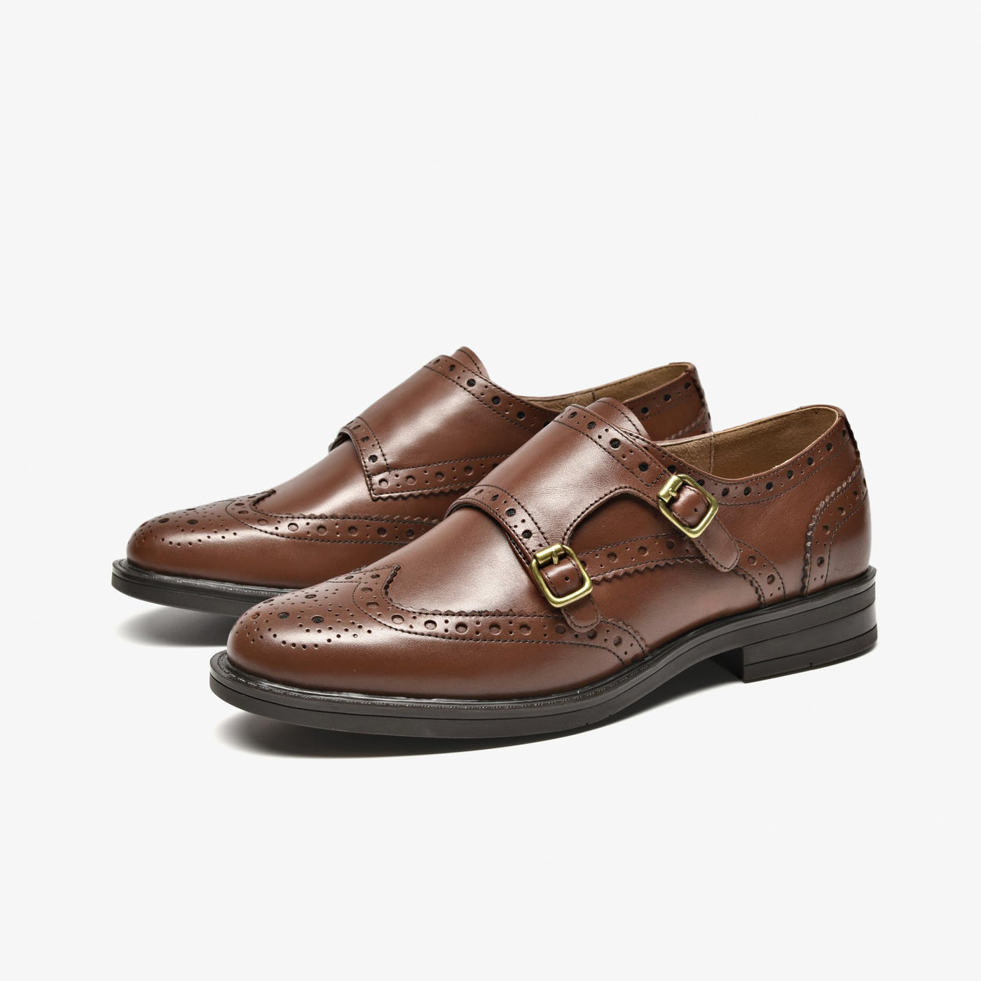 BeauToday Calfskin Oxford Monk Shoes for Women with Brogue Fretwork