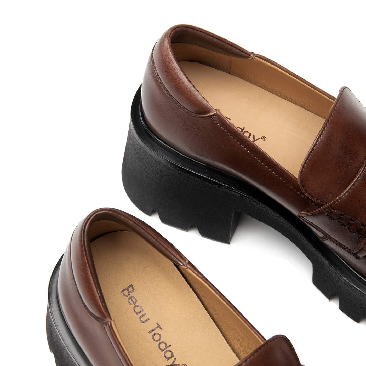 BeauToday Lug Sole Platform Penny Loafers with Square Toe Design for Women