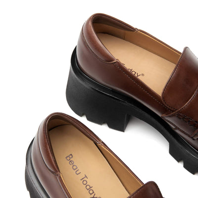 BeauToday Lug Sole Platform Penny Loafers with Square Toe Design for Women