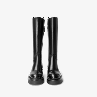 BeauToday Women's Knee-High Boots Genuine Leather High Heeled Thick Sole Shoes