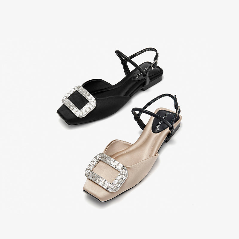 BeauToday Women's Elegant Block Heels Sandals with Rhinestones Decor