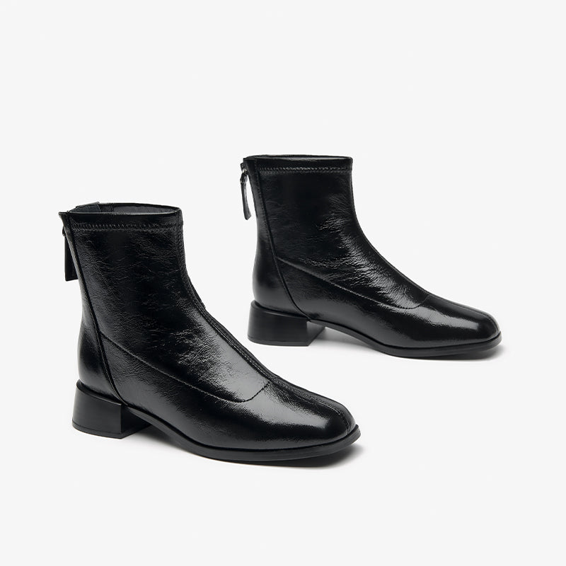 BeauToday Women's Soft Leather Ankle Boots with Low Block Heel Pointed Toe Back Zipper Chelsea Boots, Black / US 6 BeauToday Women's Soft Leather Ankle Boots with Low Block Heel Pointed Toe Back Zipper Chelsea Boots, Black / US 6