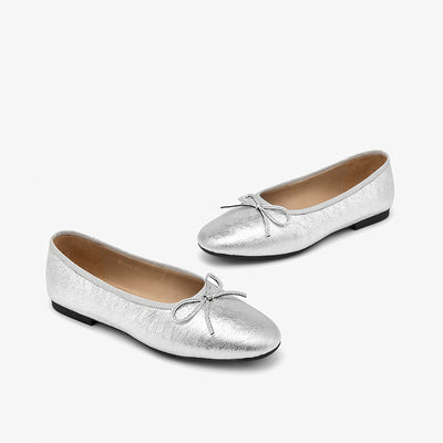BeauToday Genuine Cow Leather Slip-on Flats with Bowknot Decoration for Women